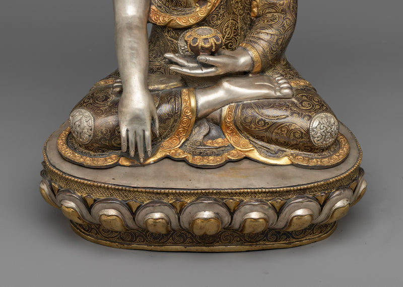Buddha Shakyamuni Statue | Silver Plating Tibetan Style Buddhist Statue