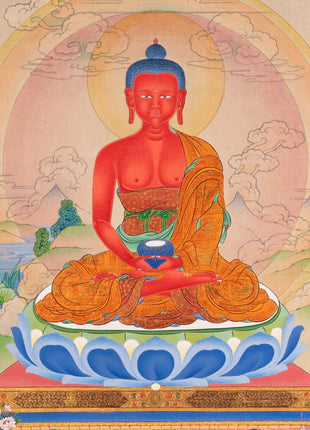 Amitabha Buddha With Chenrezig and Vajrapani Thangka | Traditionally Hand-Painted Art