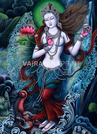 Ganga Goddess Giclee Print For Prayers | Traditional Newari Paubha Art Prints For Wall Hanging