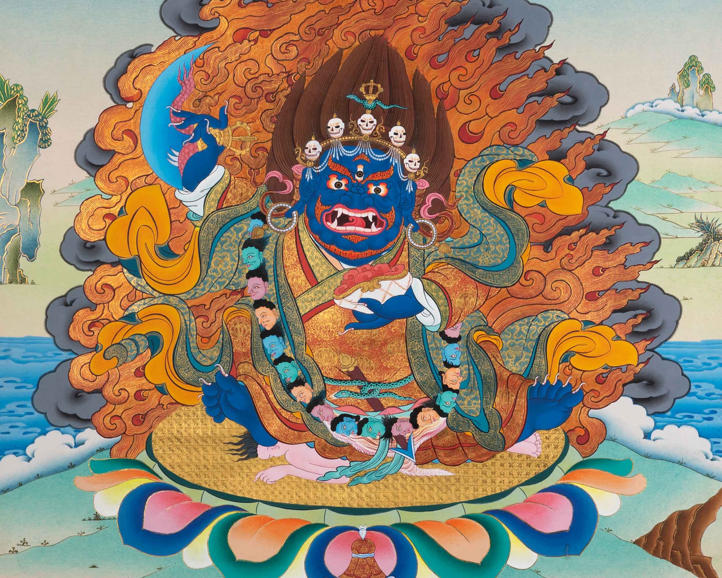 Traditional Tibetan Mahakala Art | Hand-Painted Mahakala Thangka Painting