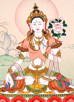 Mini White Tara Thangka | Traditional Tibetan Art