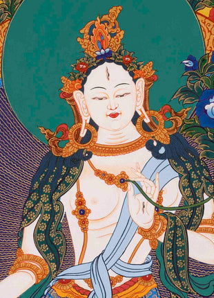 White Tara Thangka | Handpainted Female Bodhisattva | Wall Decors