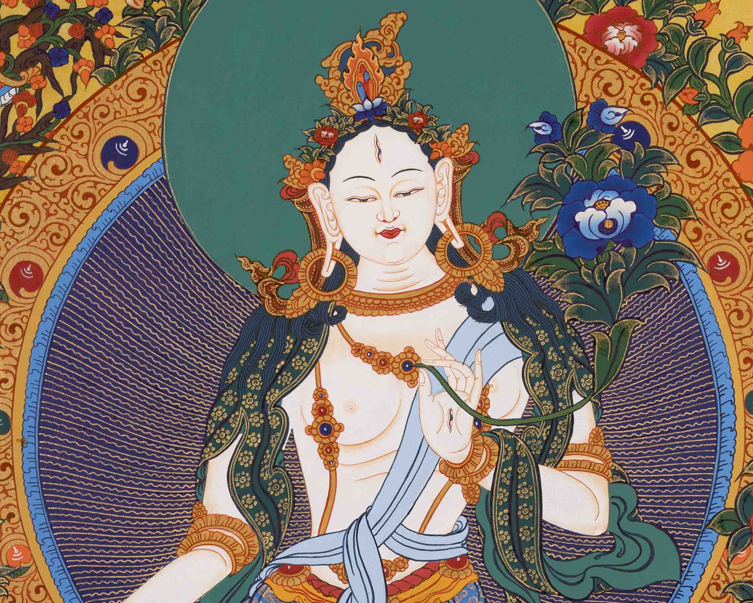 White Tara Thangka | Handpainted Female Bodhisattva | Wall Decors