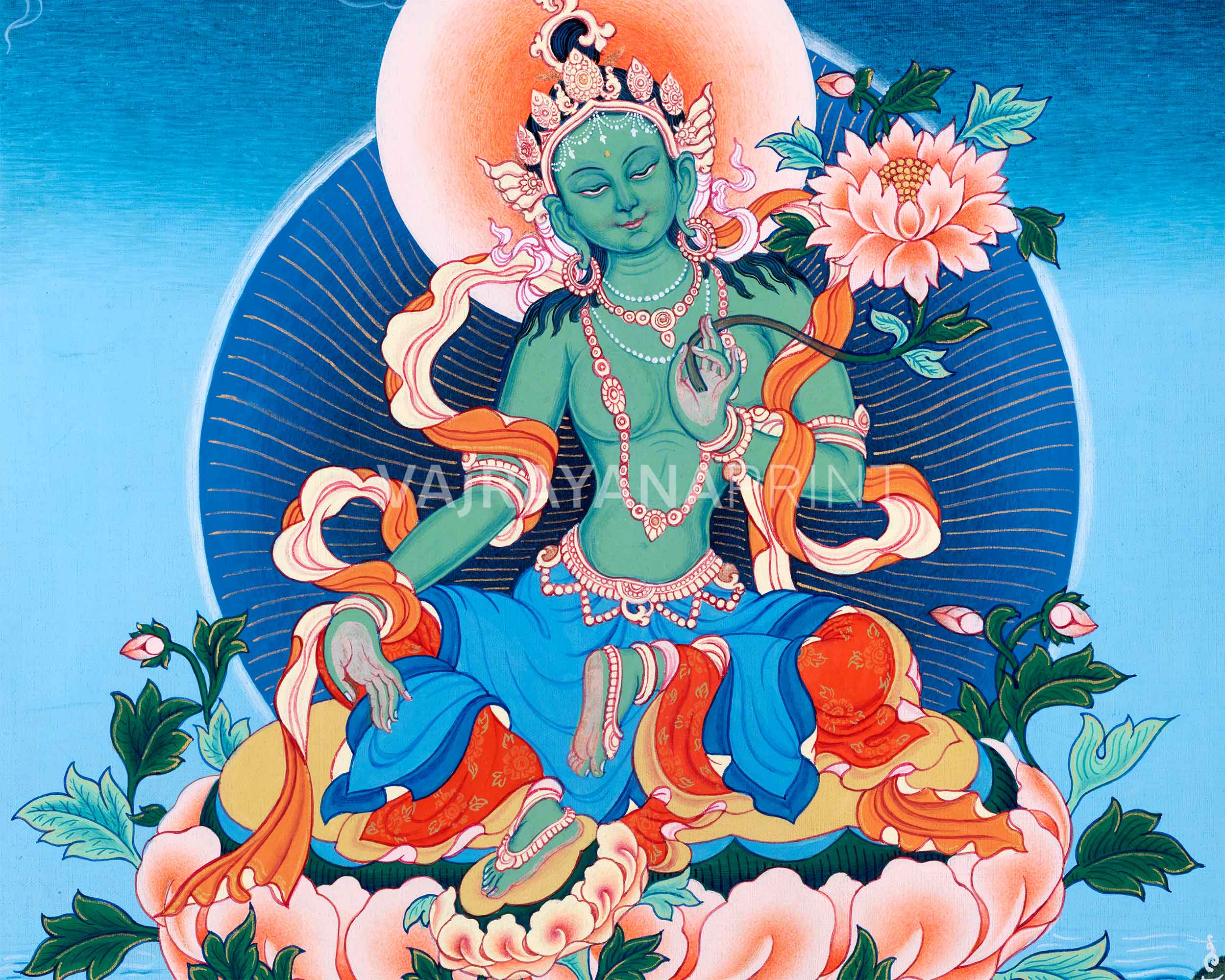 High-Quality Giclee Art Print For Green Tara Chant | Traditional Mother Tara Nepali Art