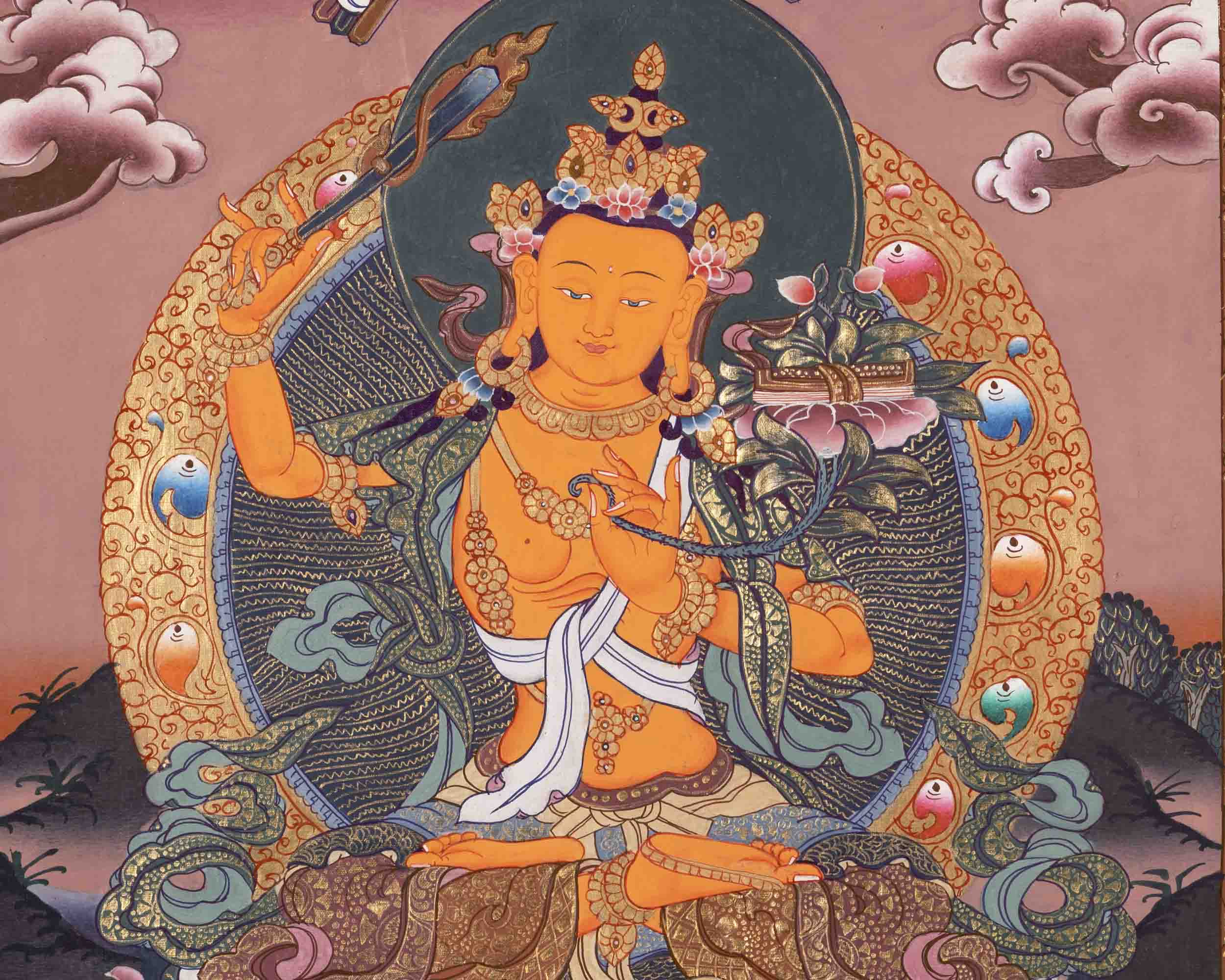 Manjushree Thangka Painting | Traditional Tibetan Art | Wall Decors