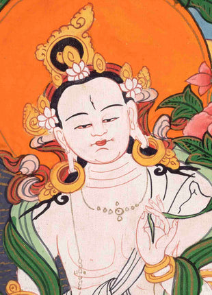 Vintage White Tara Buddhist Diety | Handmade Buddhist Thangka