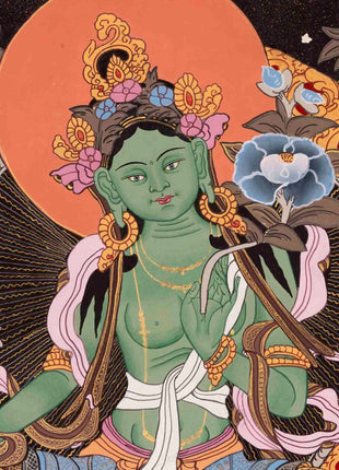 Mother Green Tara Thangka | Religious Buddhist Paint | Wall Decors
