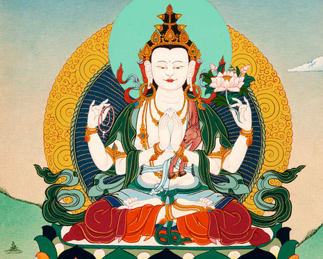 Chenrezig Tibetan Thangka | Buddhist Bodhisattva Art