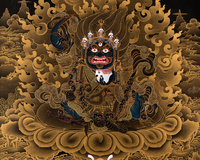 Mahakala Bernagchen Thangka | Kagyu Protector | Black & Gold Thangka