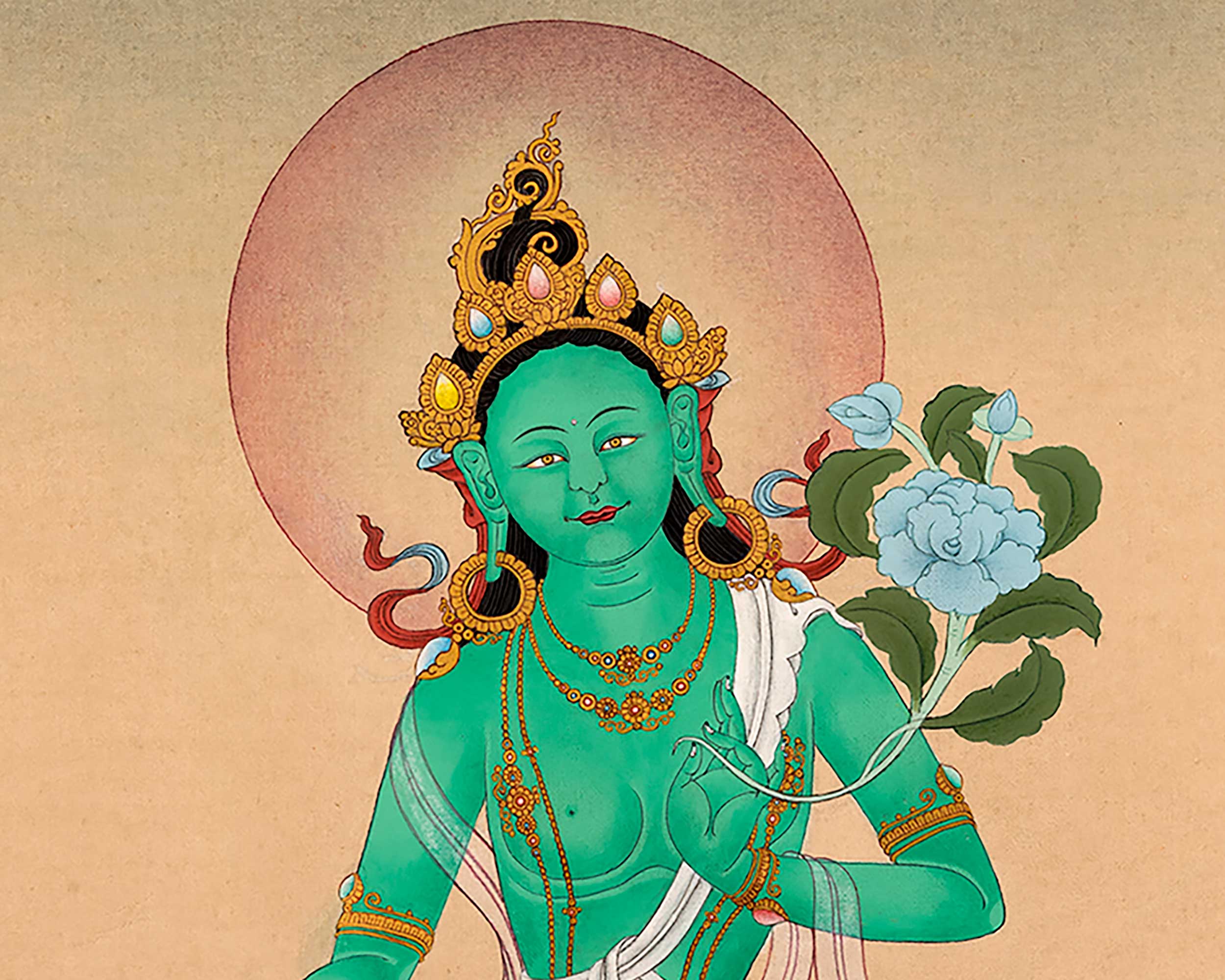 The Green Tara Tibetan Himalayan Thangka | Hand-Painted Buddhist Deity Painting