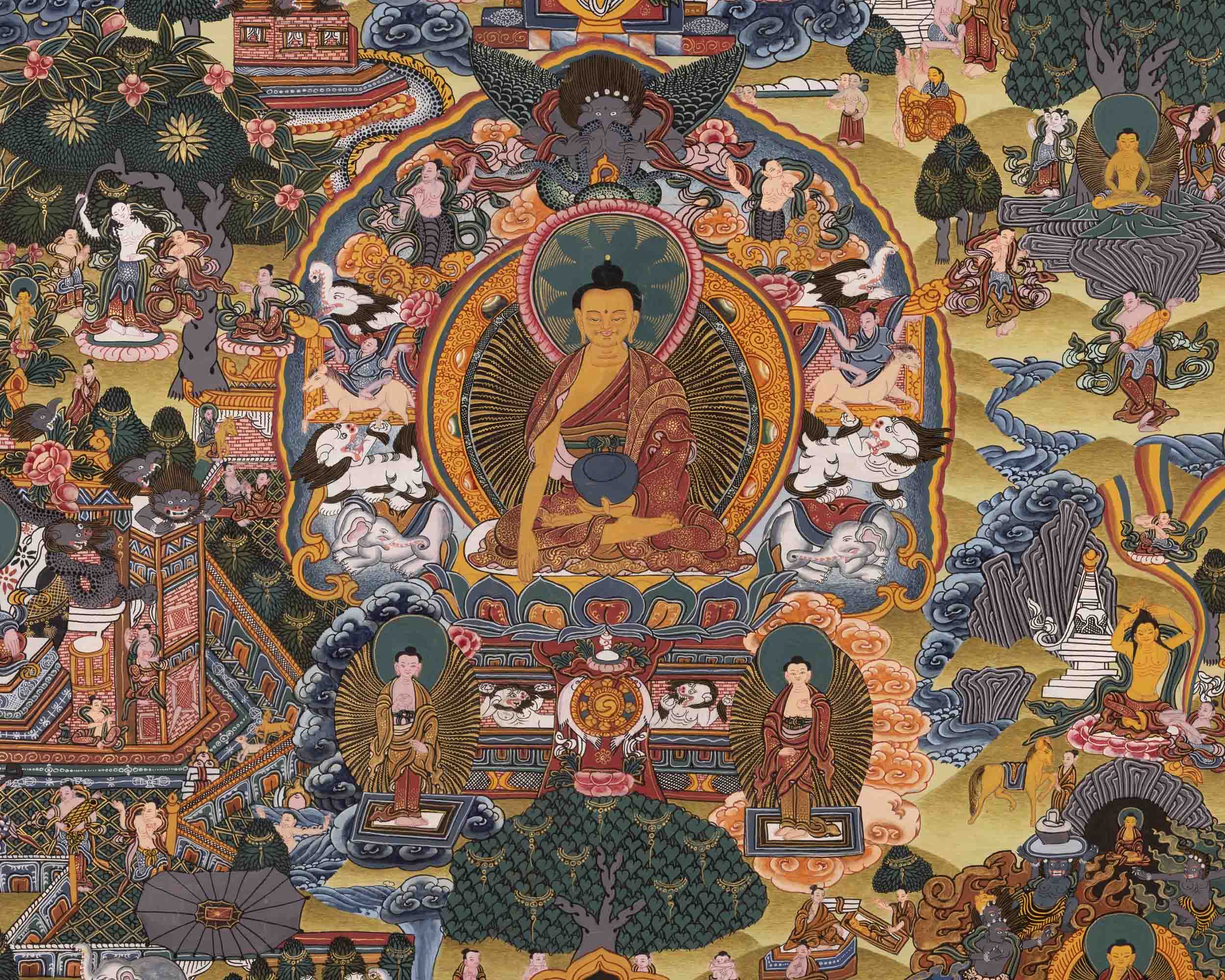 Buddha Life Story | Religious Buddhist Thangka | Wall Hanging Decors