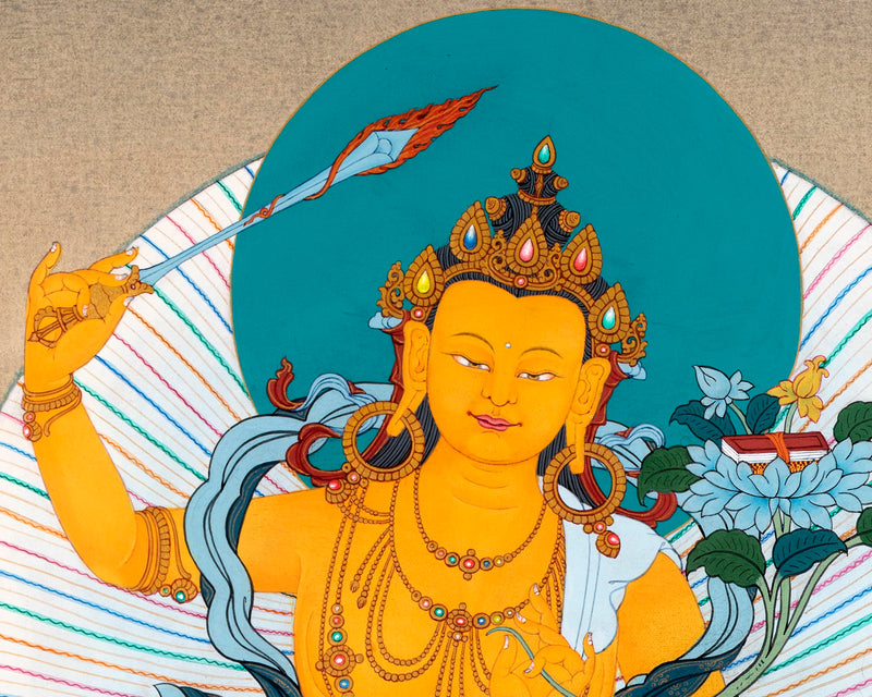 Manjushri With Chenrezig and Vajrapani Thangka | Tibetan Buddhist Thangka Painting