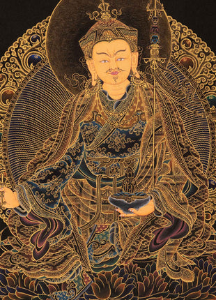 Guru Rinpoche Tibetan Thangka | Genuinely Gold Gilded Buddhist Art