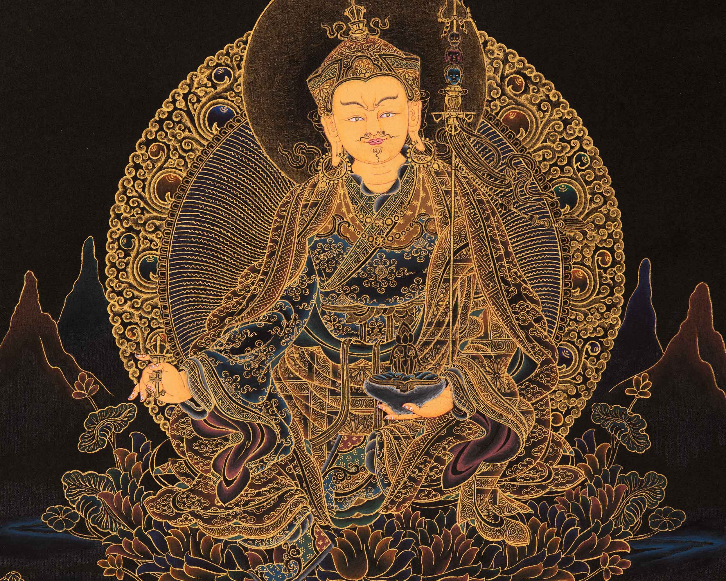 Guru Rinpoche Tibetan Thangka | Genuinely Gold Gilded Buddhist Art