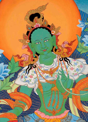 Healing Female Deity | Green Tara Thangka | Wall Decors