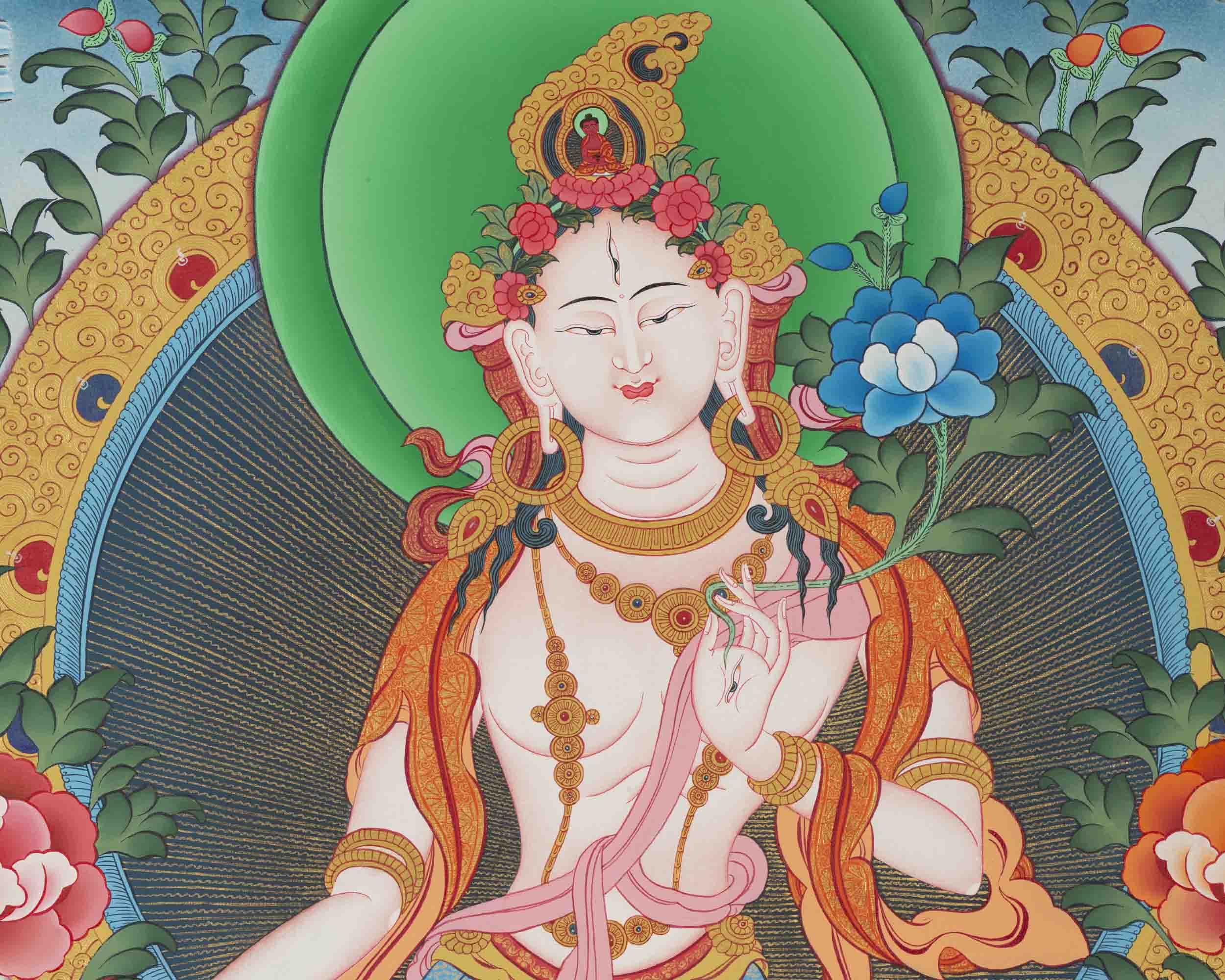 White Tara Thangka Painting | Tibetan Thangka Art