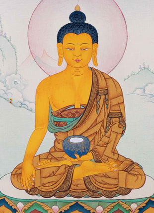 Hand-Painted Shakyamuni Buddha Mantra Practice Thangka | Historical Buddha Himalayan Artwork