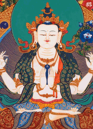 Bodhisattva Avalokiteshvara Chenresig | Tibetan Thangka | Wall Decors