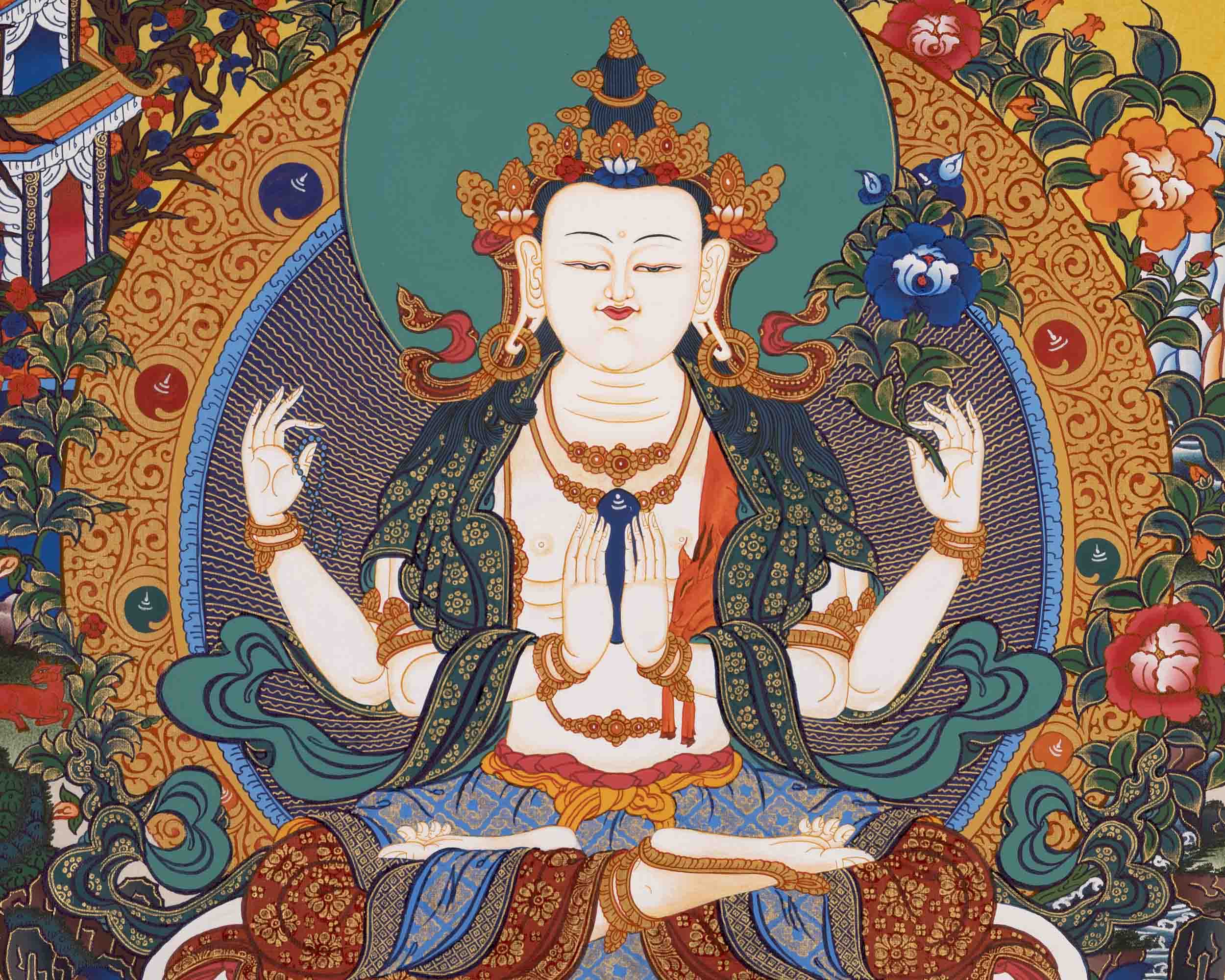 Bodhisattva Avalokiteshvara Chenresig | Tibetan Thangka | Wall Decors
