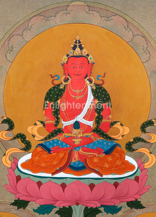 Amitayus With White Tara & Namgyalma | Hand-Painted Thangka For Amitayus Buddha Mantra Practice