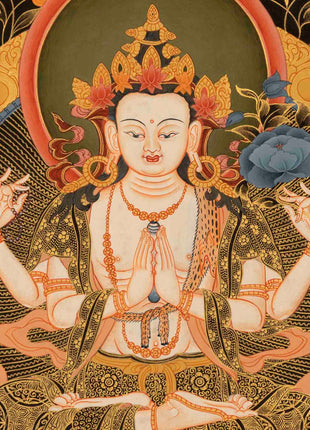 Avalokiteshvara Chenresig | Traditional Tibetan Thangka | Religious Wall Decor
