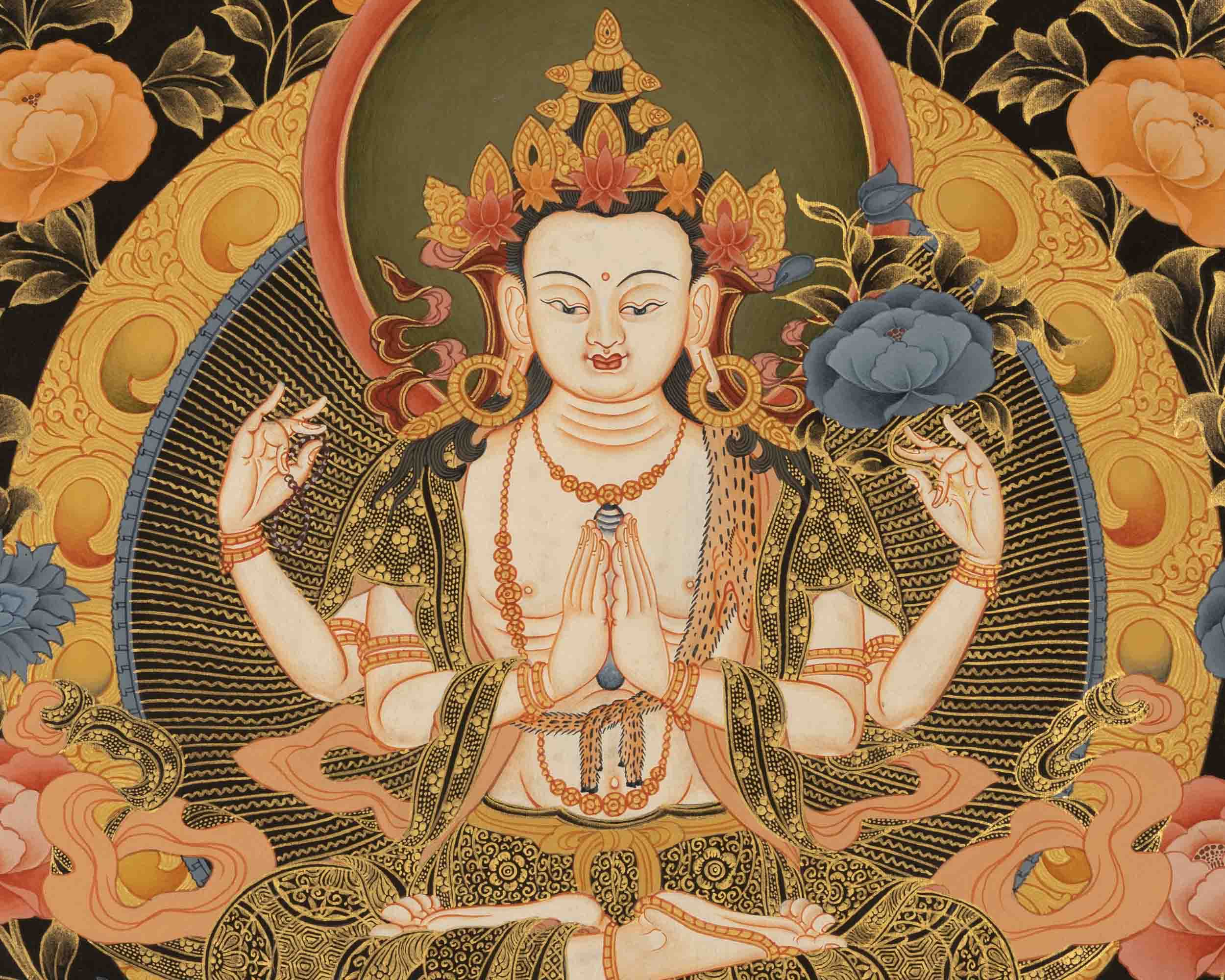 Avalokiteshvara Chenresig | Traditional Tibetan Thangka | Religious Wall Decor