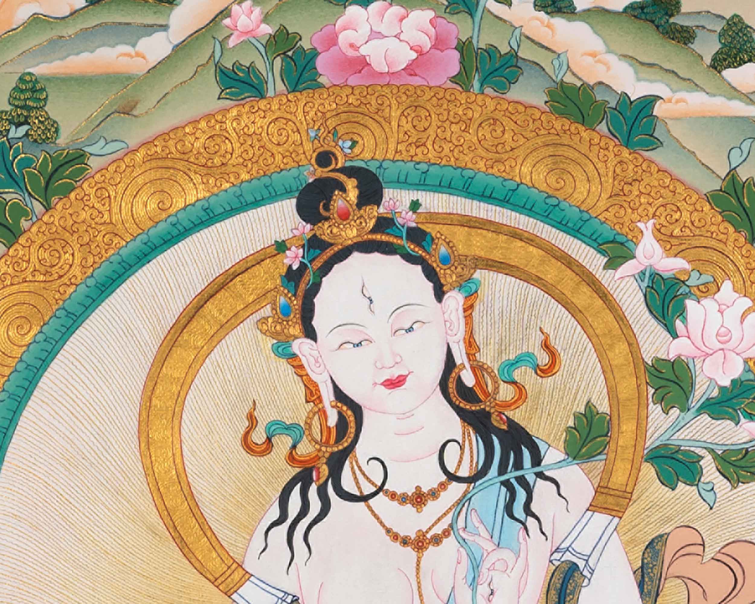 White Tara Healing Thangka | Vajrayana Buddhist Art | Hand-Painted Tara Painting