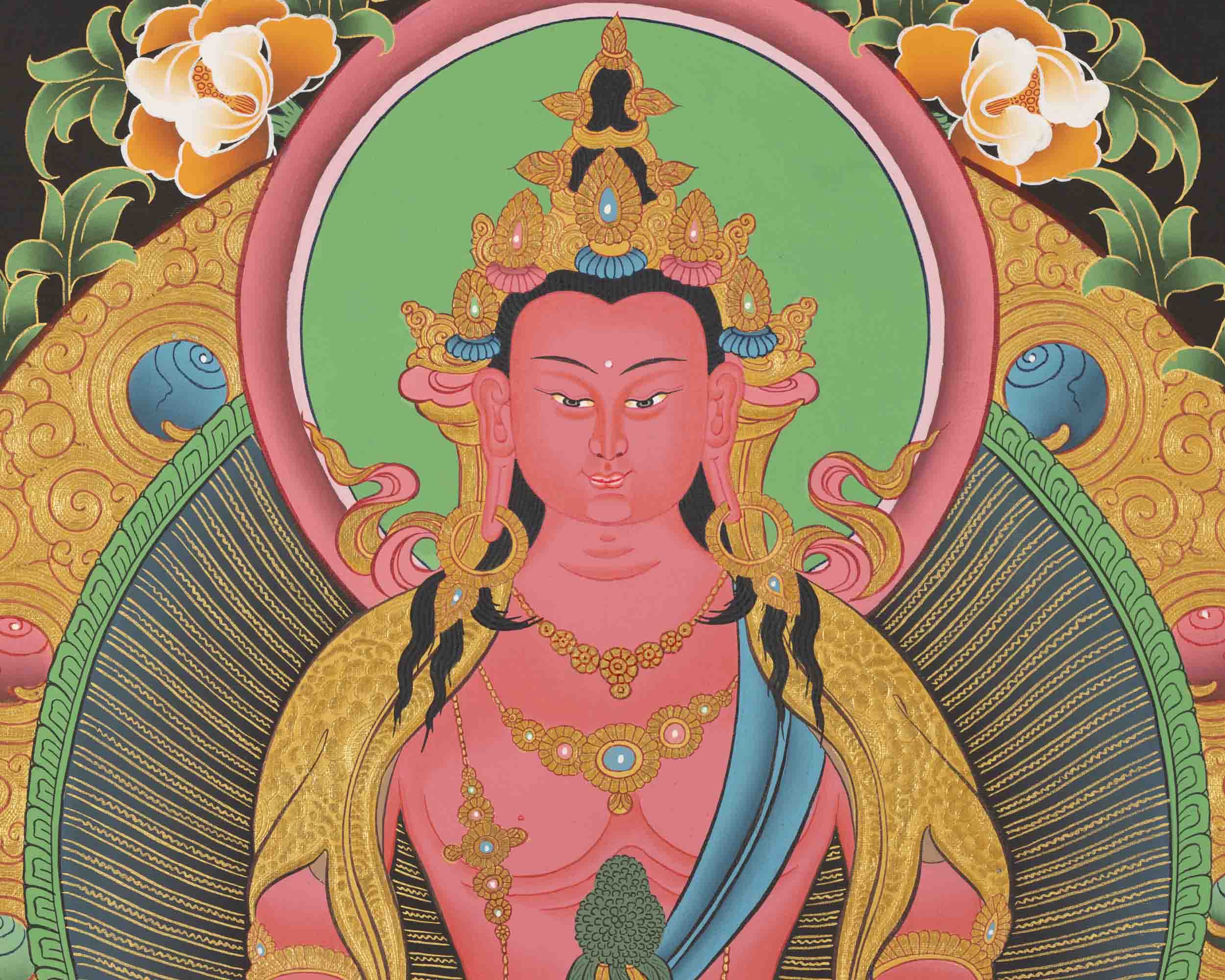Red Amitayus Buddha | Buddhist Traditional Thangka | Gift For Buddhist
