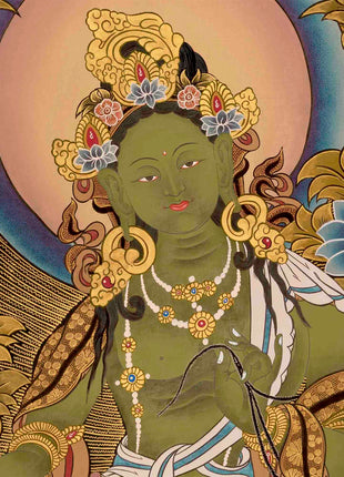 Green Tara Tibetan Thangka Painting | Wall Hanging Decor