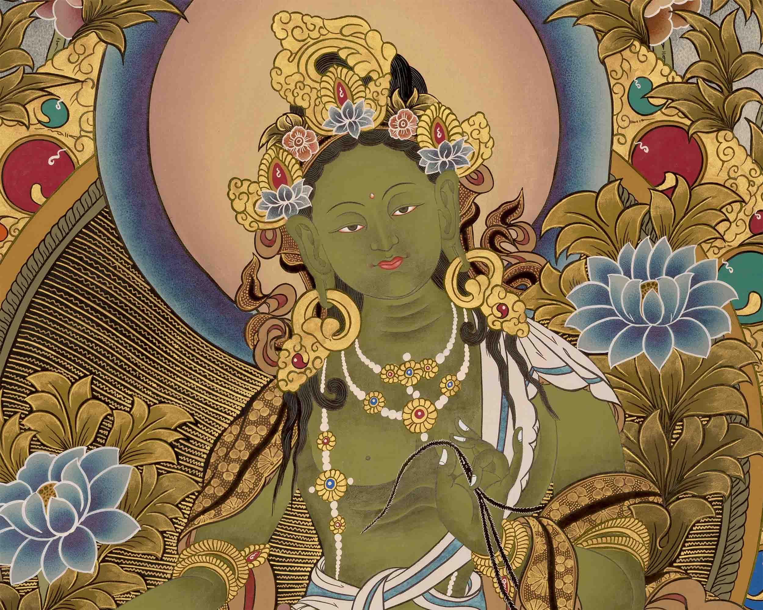 Green Tara Tibetan Thangka Painting | Wall Hanging Decor