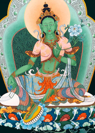 Green Tara Mother Thangka | Traditional Female Buddha Art