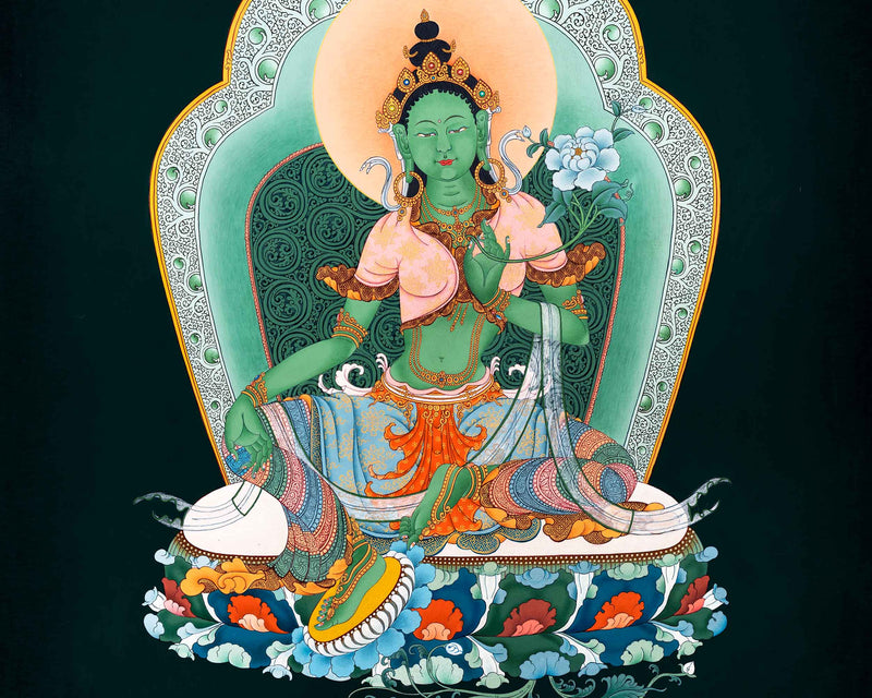 Green Tara Mother Thangka | Traditional Female Buddha Art