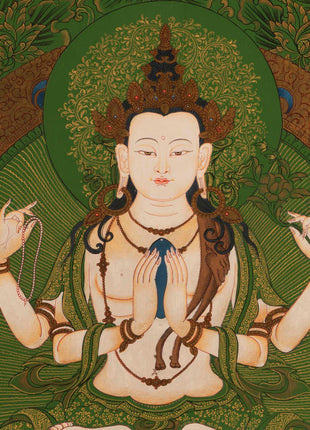 Chengrezig Thangka | Bodhisattva Avalokiteshvara | Wall Decoration Artifacts