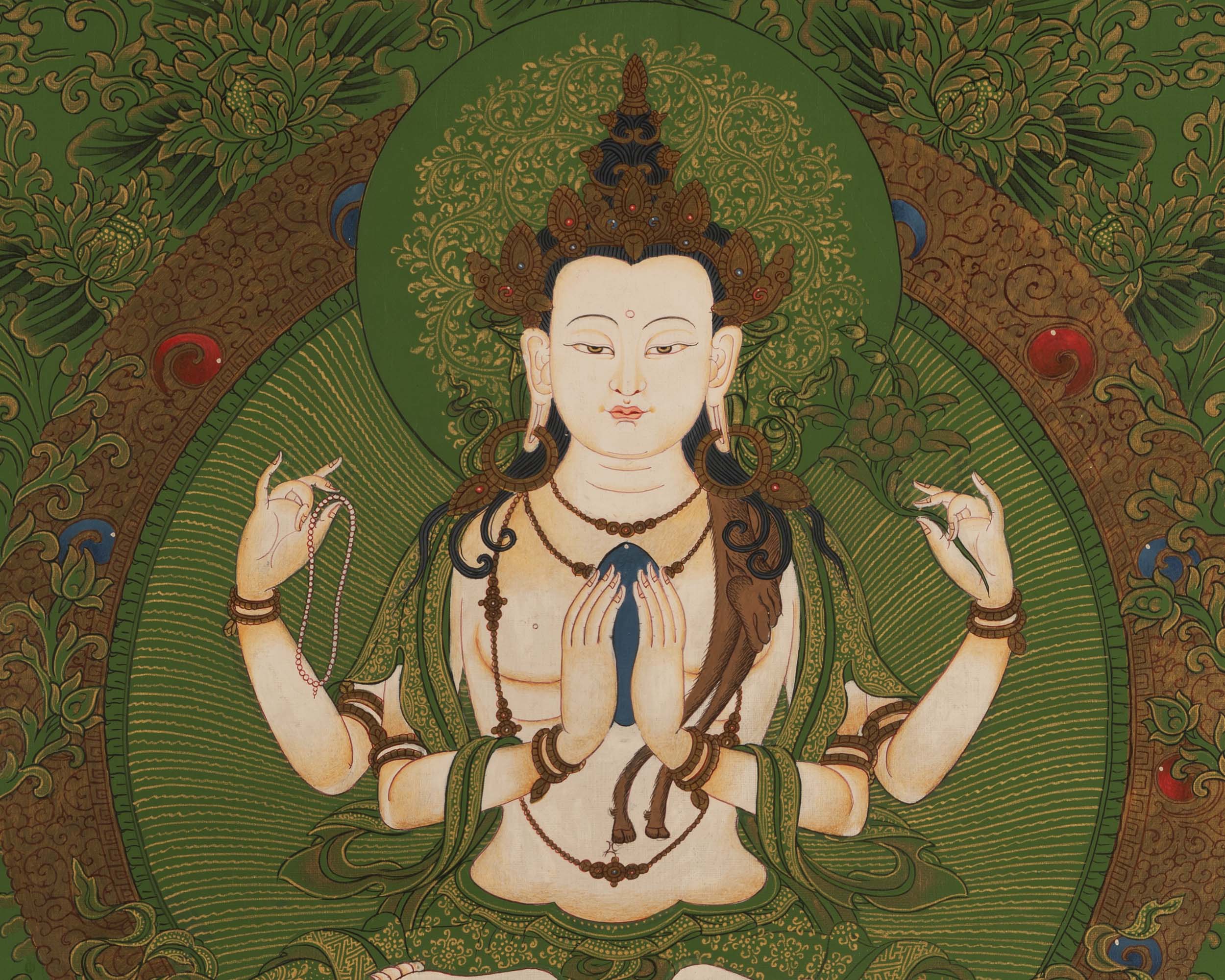 Chengrezig Thangka | Bodhisattva Avalokiteshvara | Wall Decoration Artifacts