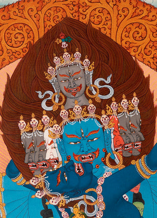 Hevajra with Vajra Nairatmya and the 8 Dakinis, Tibetan Thangka Painting