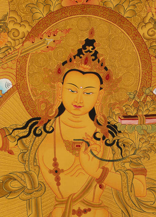 Gold Manjushree Thangka | Hand Painted Bodhisattva Art