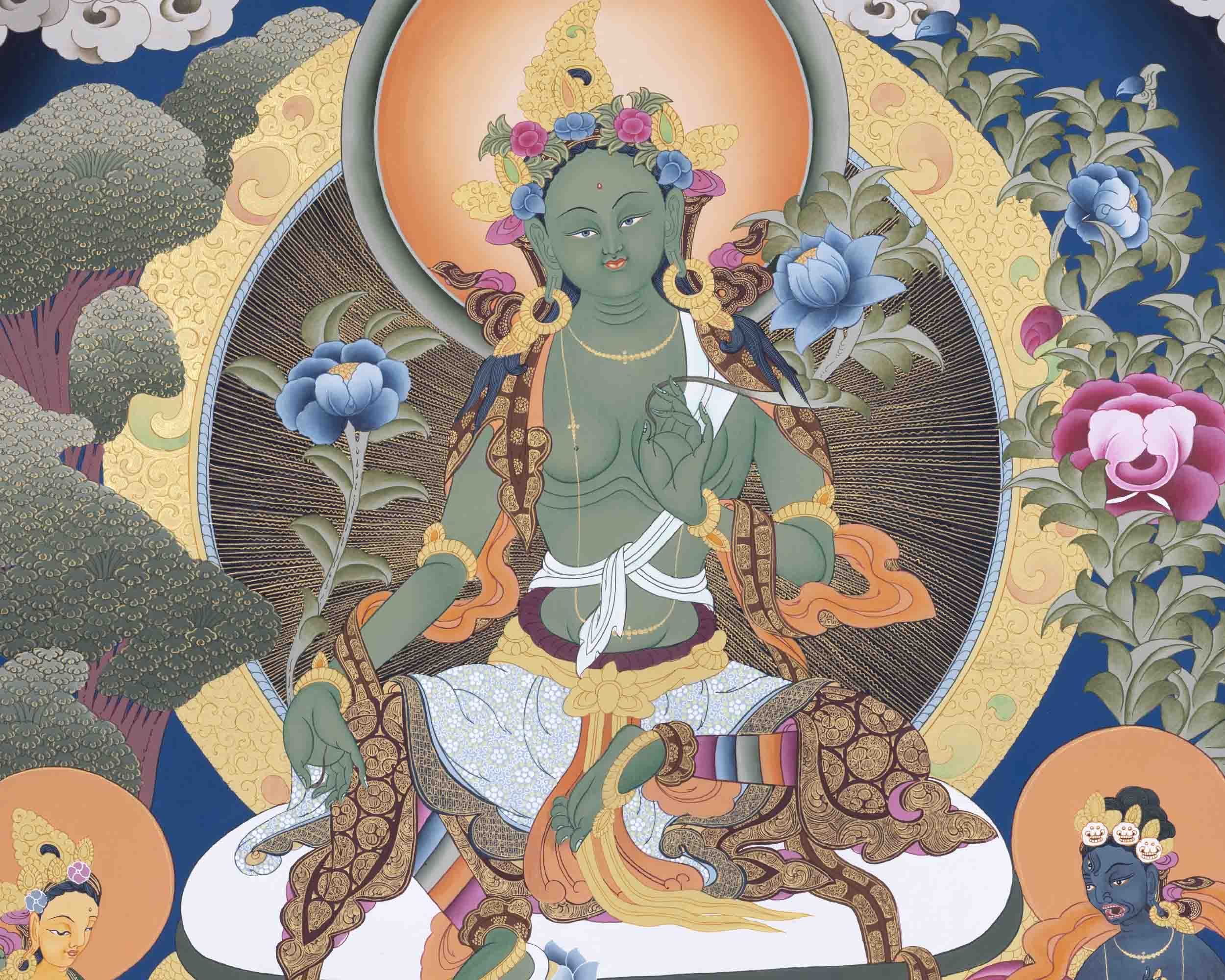 Traditoinal Green Tara Thangka | Tibetan Paint