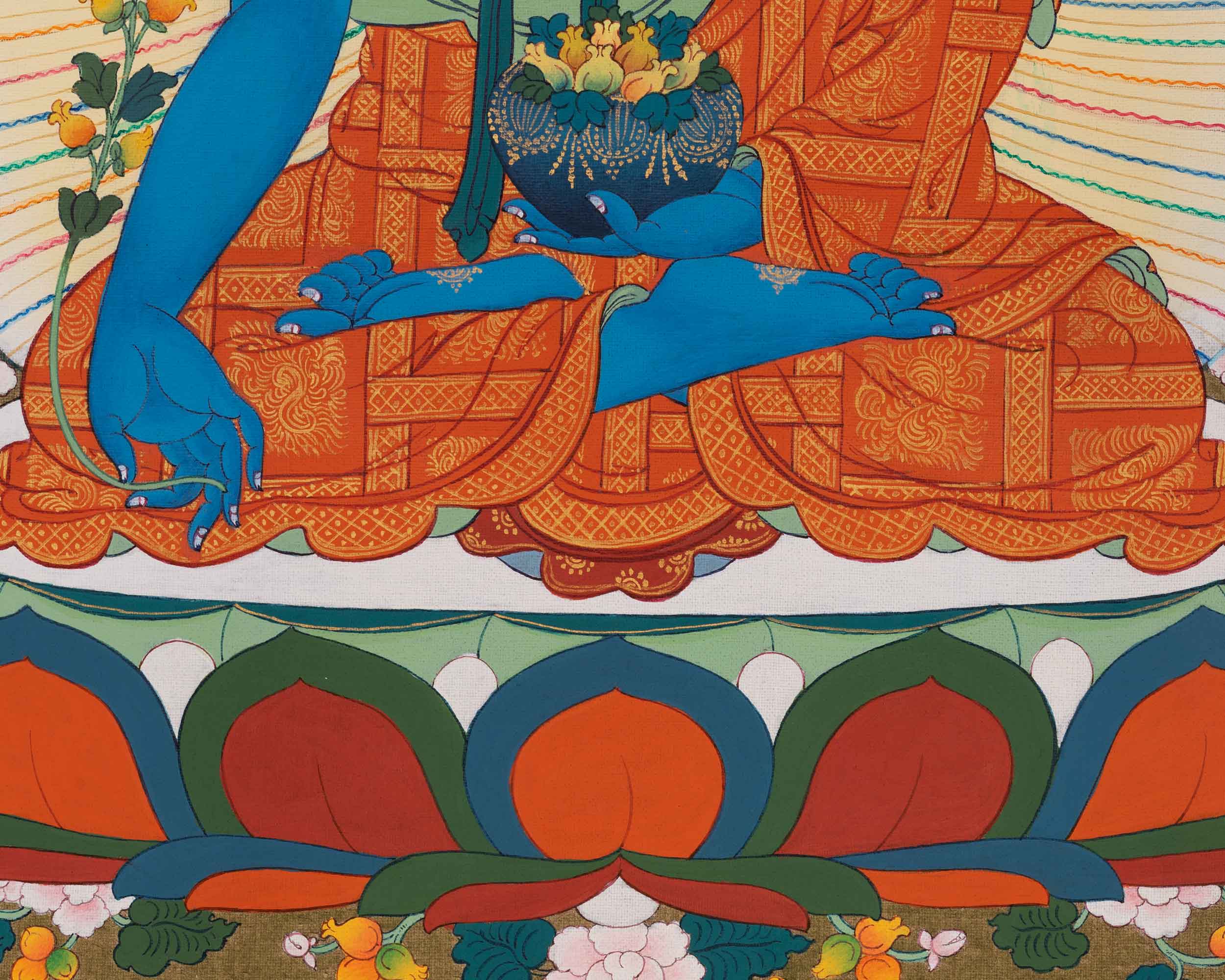 Buddha Medicine Thangka For Meditation & Healing | Traditonal Bhaisajyaguru, Healing Buddha Art