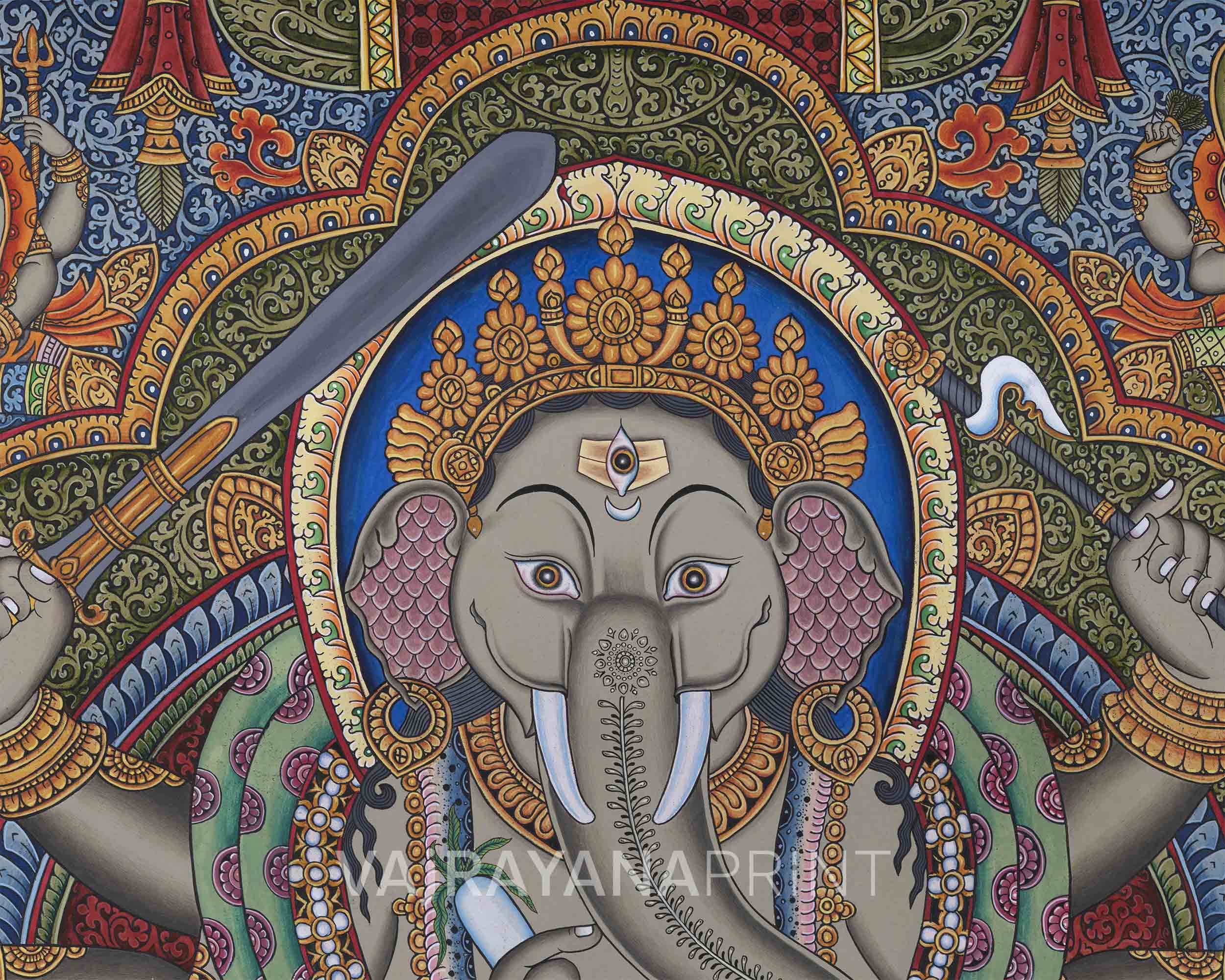 8 Armed Shree Ganesha Pauba Giclee Art Print | The Deity Of Remover Of Obstacles Print For Decoration