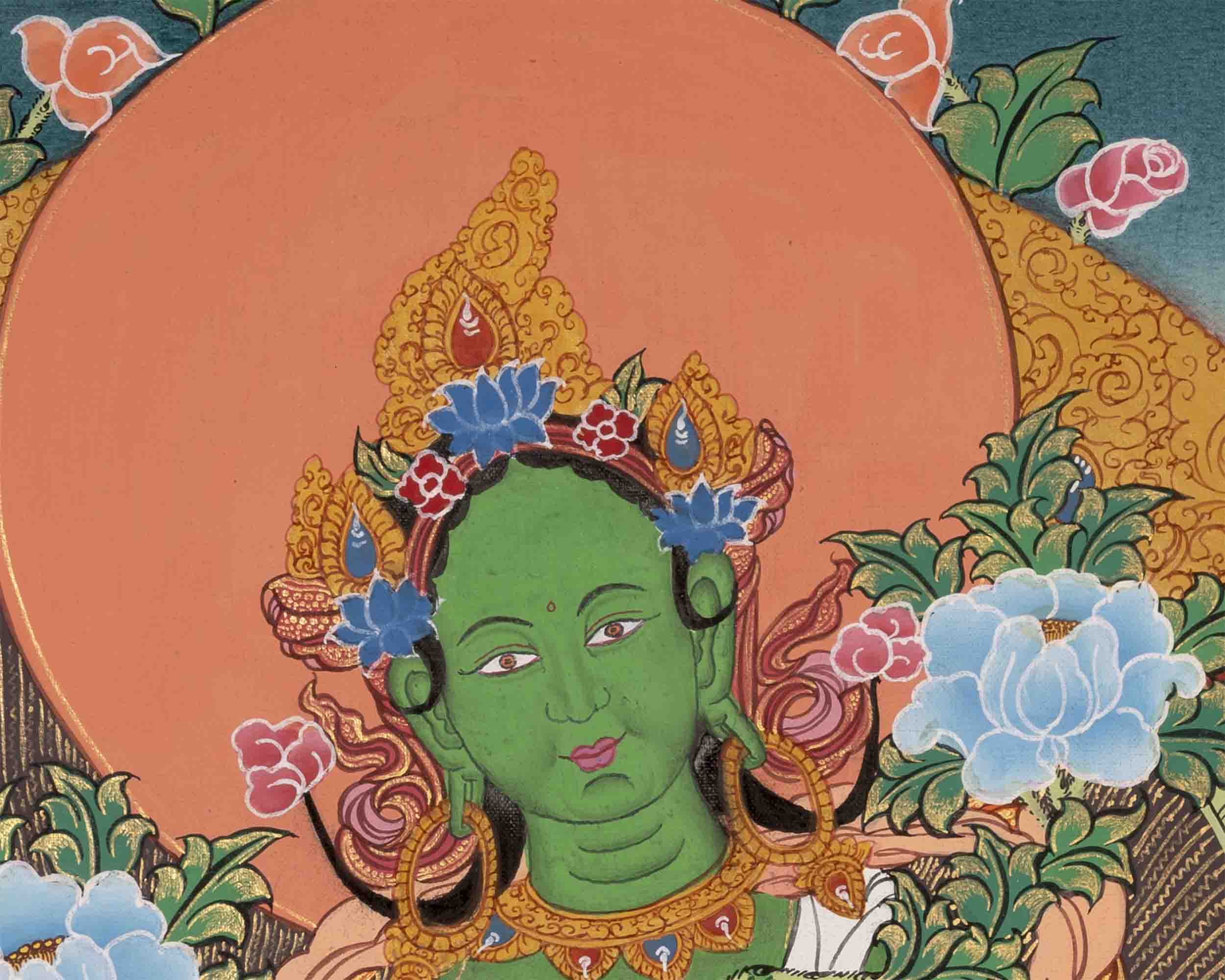 Green Tara Thangka | Healing Female Deity | Religious Wall Decors