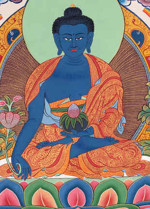 Medicine Buddha Thangka | Tibetan Healing Blue Buddha