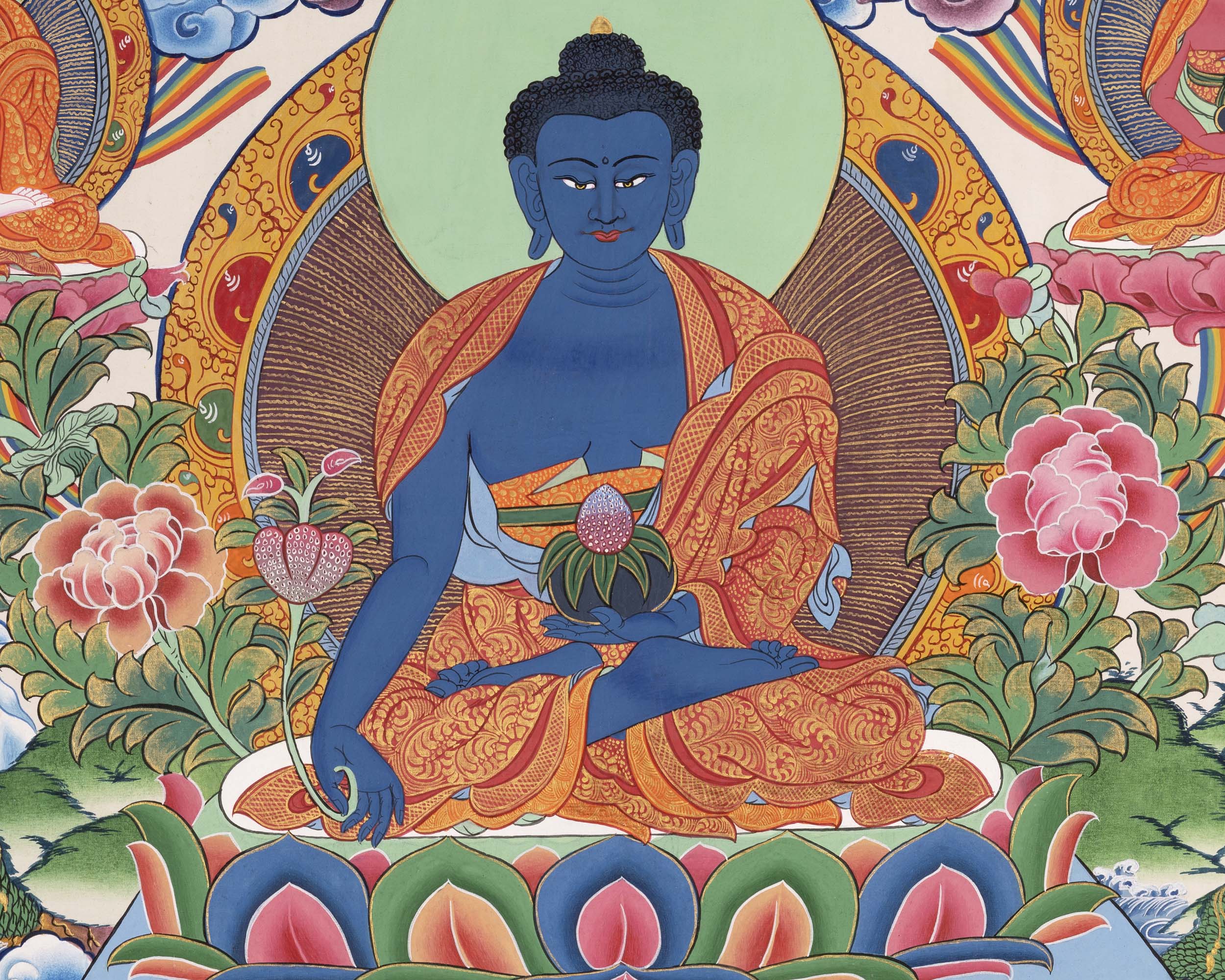 Medicine Buddha Thangka | Tibetan Healing Blue Buddha