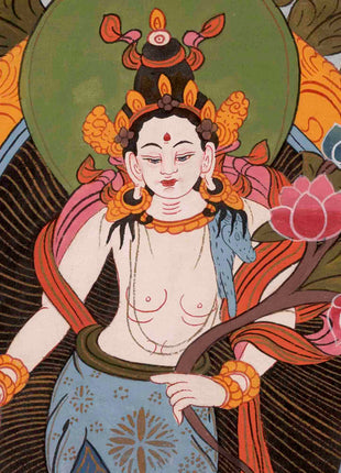 Padmapani Lokeshvara Thangka | Vintage Traditional Art | Wall Decors