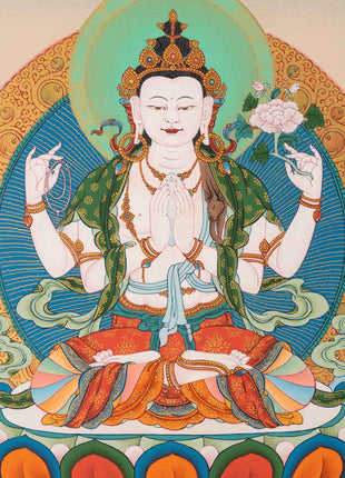 4 Armed Avalokiteshvara Thangka | High-Quality Tibetan Art