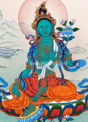 Buddha Green Tara Thangka Painting For Daily Prayers | Traditional Tibetan Buddhist Painting