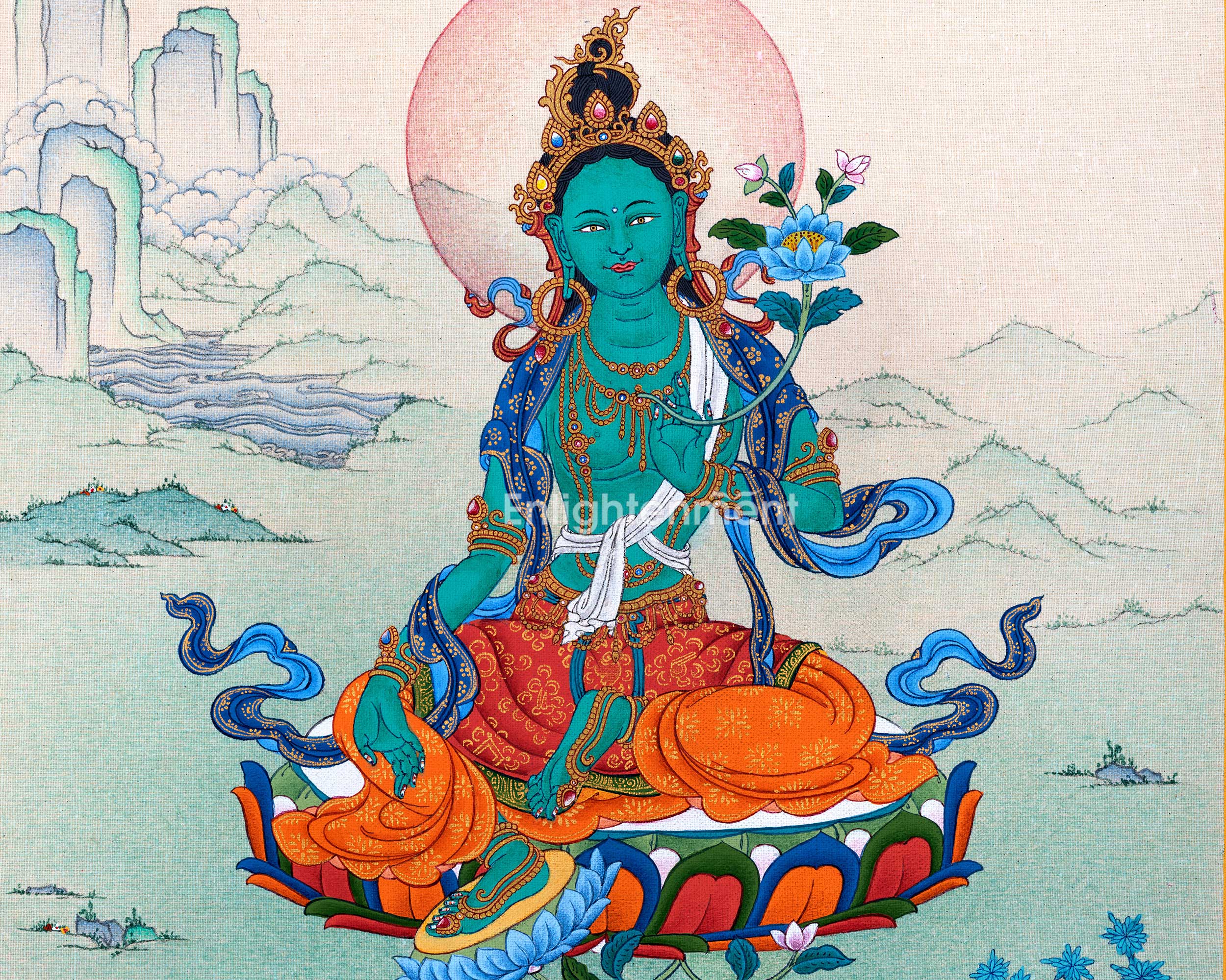 Buddha Green Tara Thangka Painting For Daily Prayers | Traditional Tibetan Buddhist Painting
