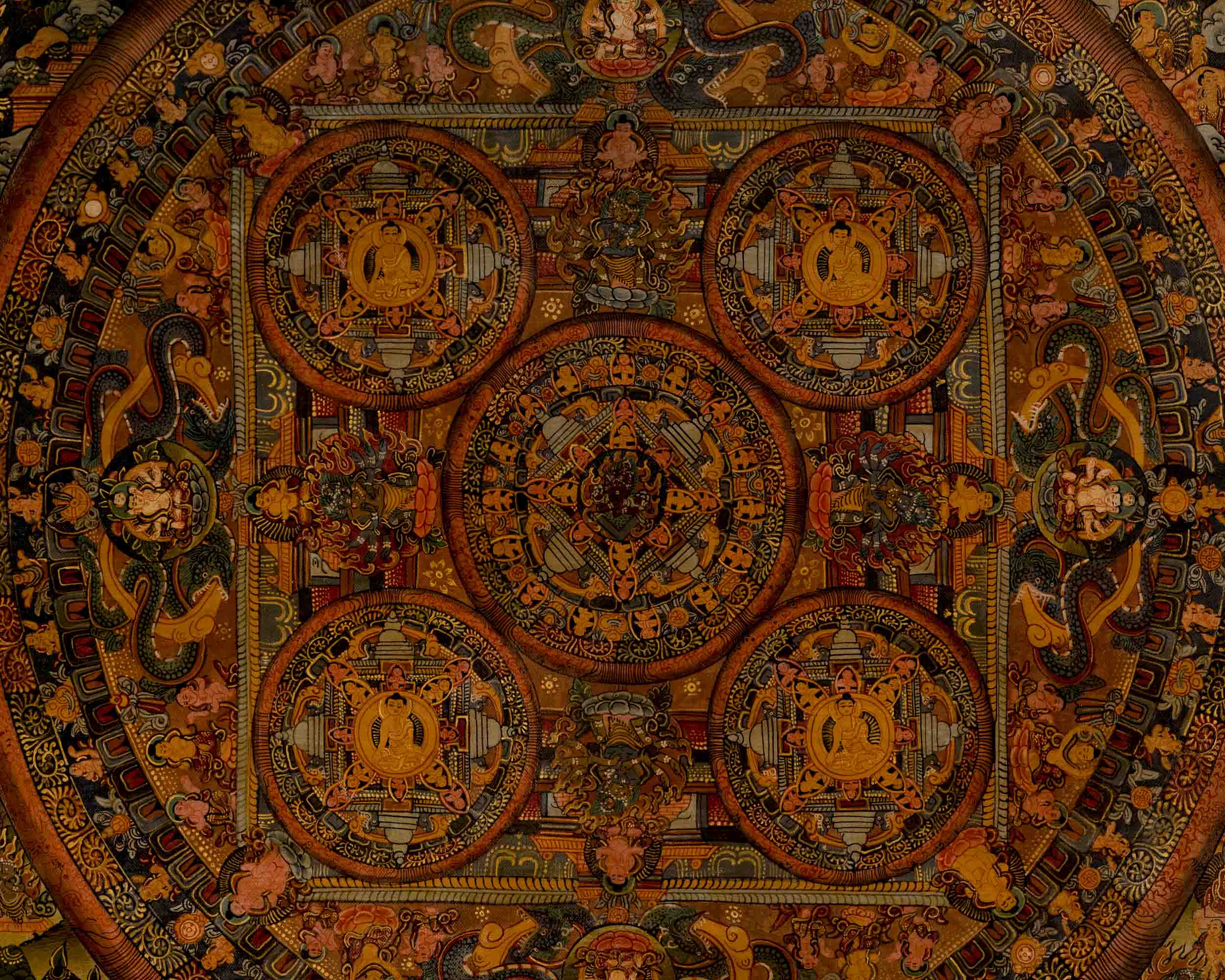 Tibetan Oil Varnished Heruka Mandala | Traditional Thangka