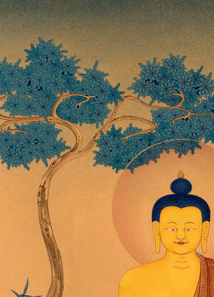 Shakyamuni Buddha, Vajrayana Thangka, Tibetan Thangka in Natural Stone Colors