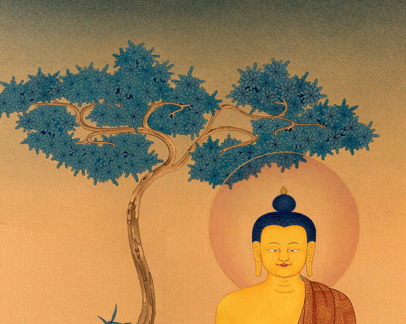 Shakyamuni Buddha, Vajrayana Thangka, Tibetan Thangka in Natural Stone Colors