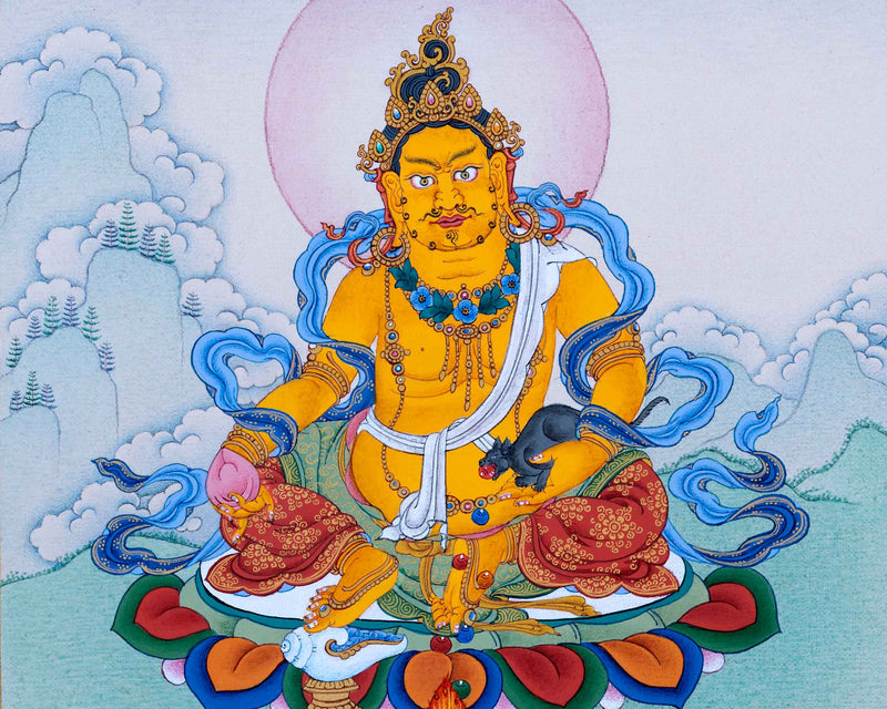 Yellow Dzambhala Thangka | Traditional Hand Painted Art